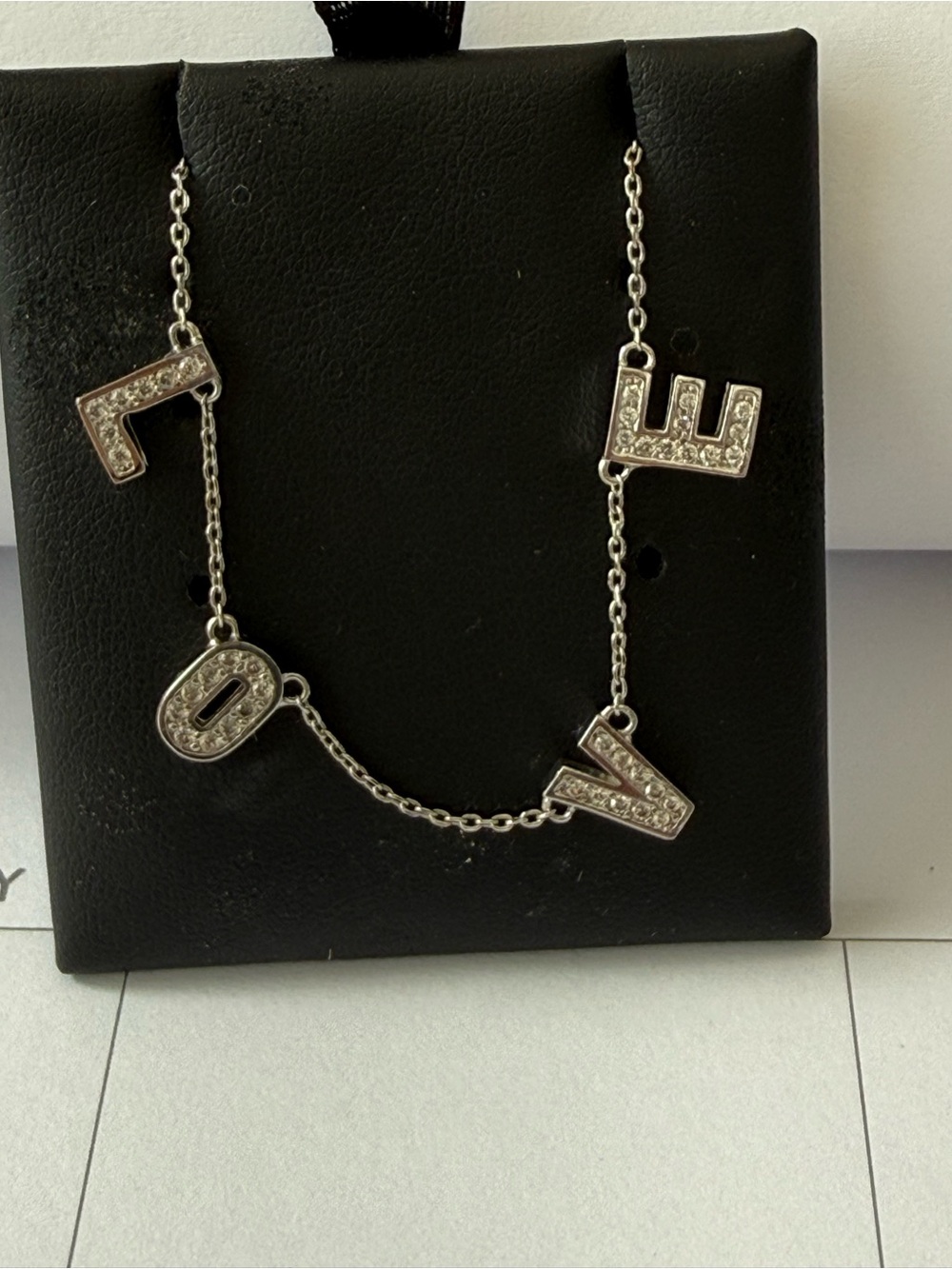 Silver 'LOVE' Letter Chain Necklace - Crystal Accent